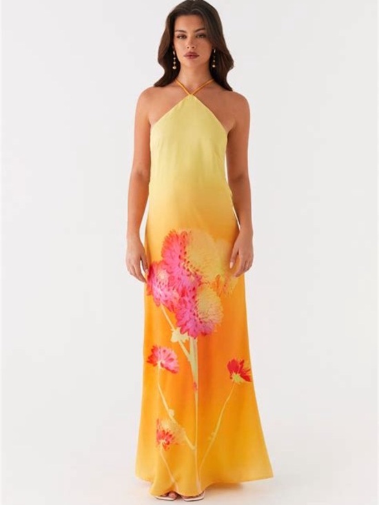 Peppermayo Dresses & Skirts - Peppermayo Yellow/Orange/Pink Halter Maxi Dress